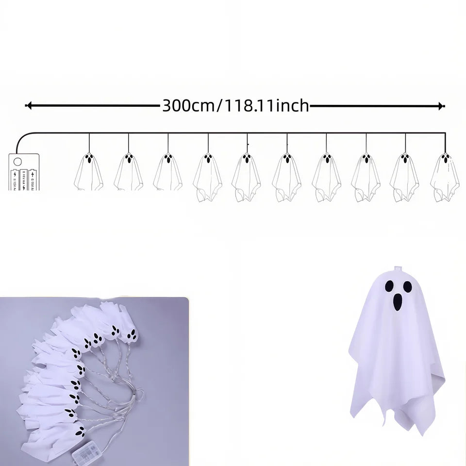 Ghost Ice Bar Curtain Lights Battery Powered Halloween String Lights with 8 Modes for Window Haunted House Indoor Outdoor Decor