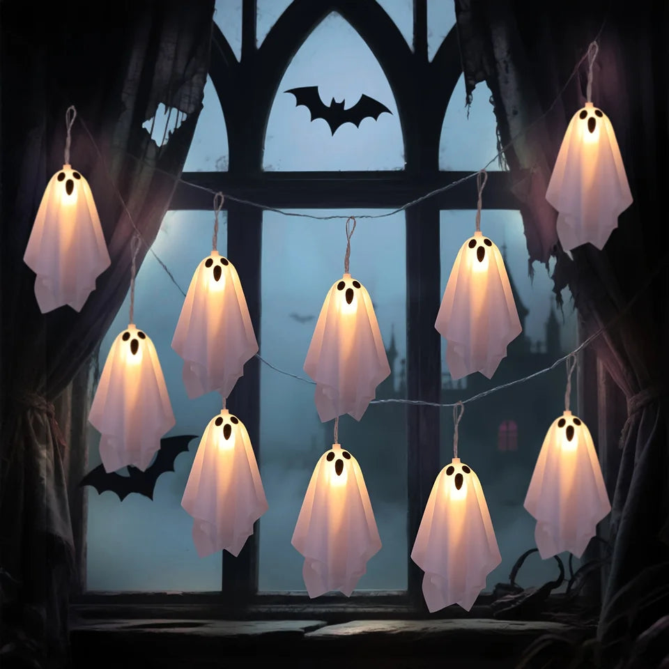 Ghost Ice Bar Curtain Lights Battery Powered Halloween String Lights with 8 Modes for Window Haunted House Indoor Outdoor Decor