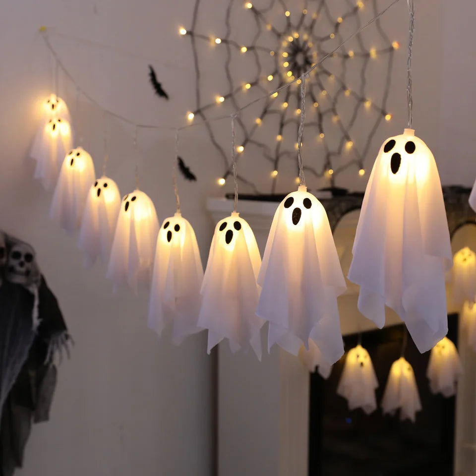 Ghost Ice Bar Curtain Lights Battery Powered Halloween String Lights with 8 Modes for Window Haunted House Indoor Outdoor Decor