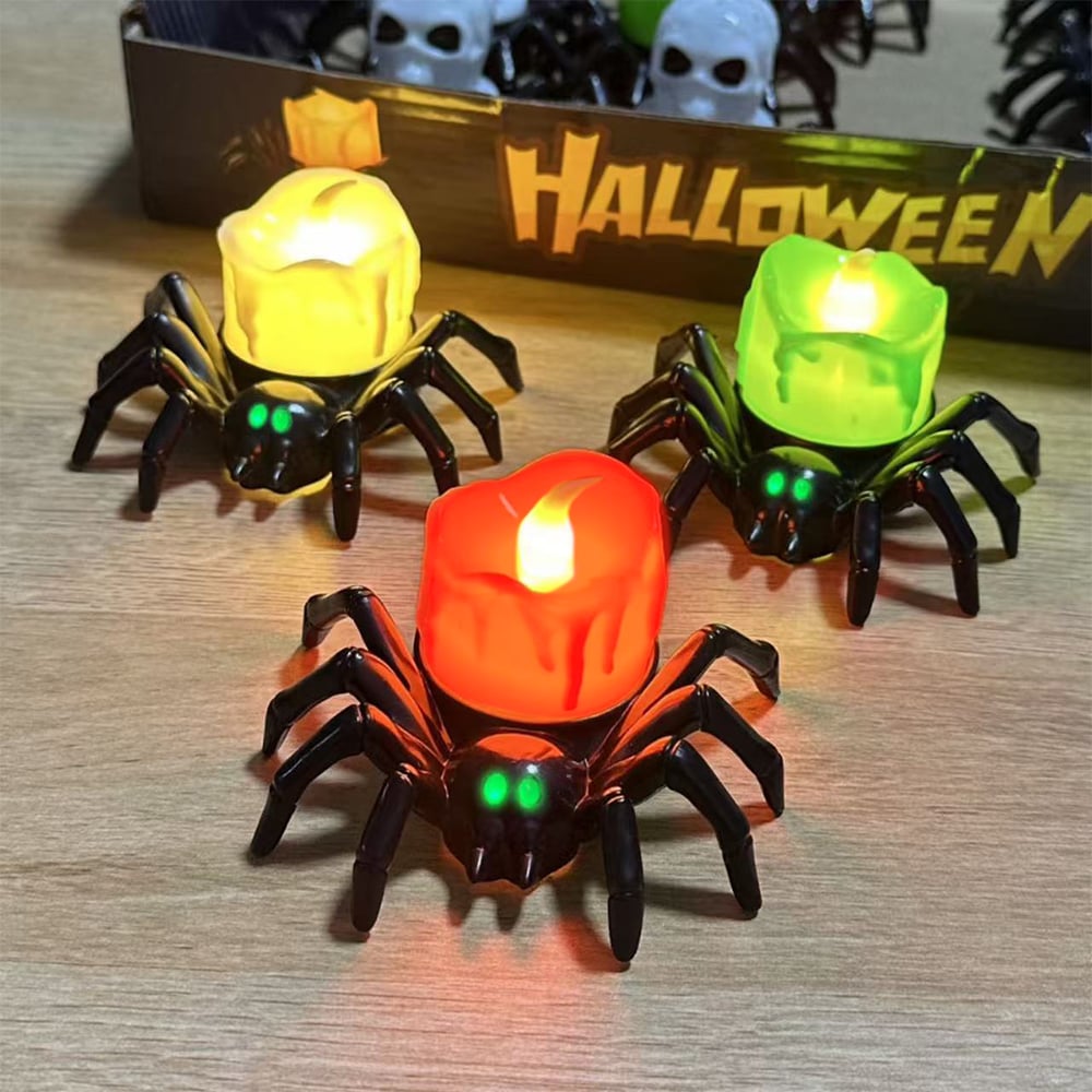 🏆2025 Halloween Hot Sale⚡Halloween LED Pumpkin Lamp with Creepy Spider - Flameless Flickering Candle Light for Home Decor