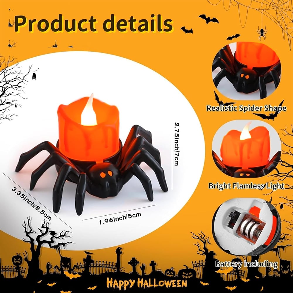🏆2025 Halloween Hot Sale⚡Halloween LED Pumpkin Lamp with Creepy Spider - Flameless Flickering Candle Light for Home Decor