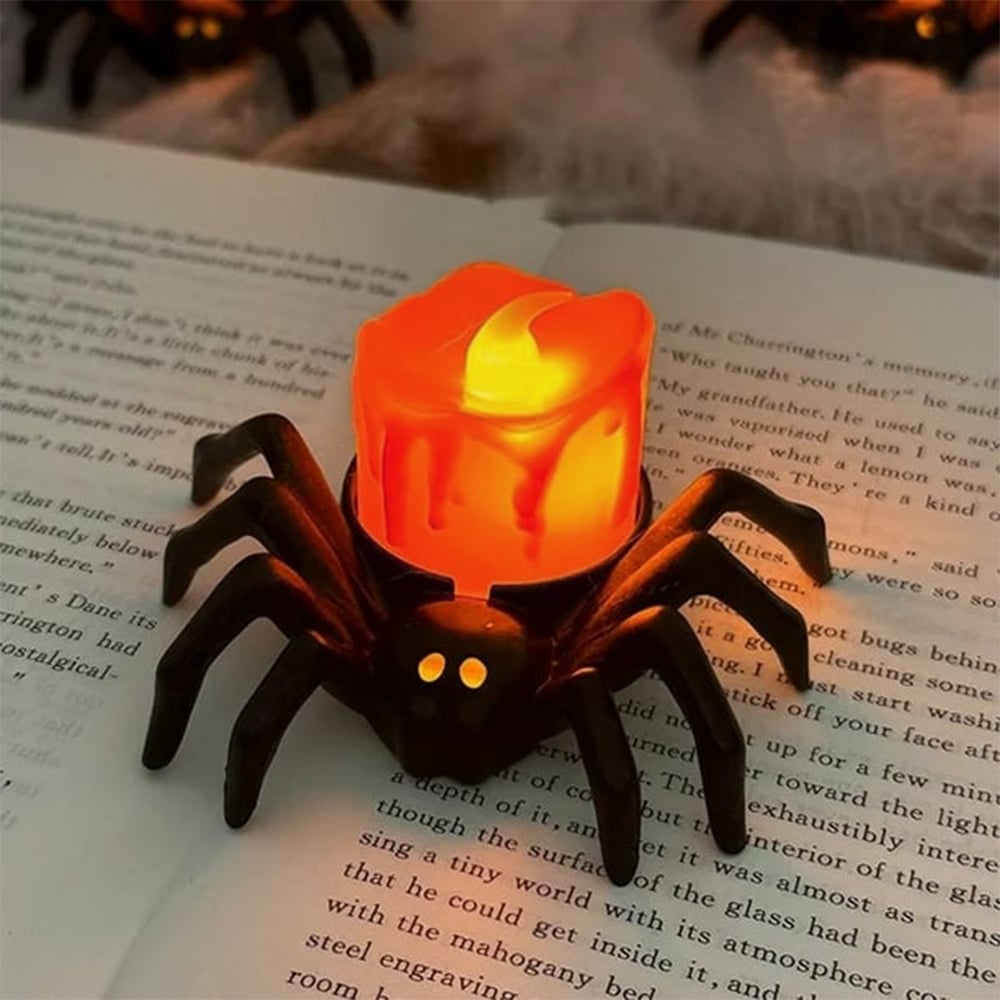 🏆2025 Halloween Hot Sale⚡Halloween LED Pumpkin Lamp with Creepy Spider - Flameless Flickering Candle Light for Home Decor