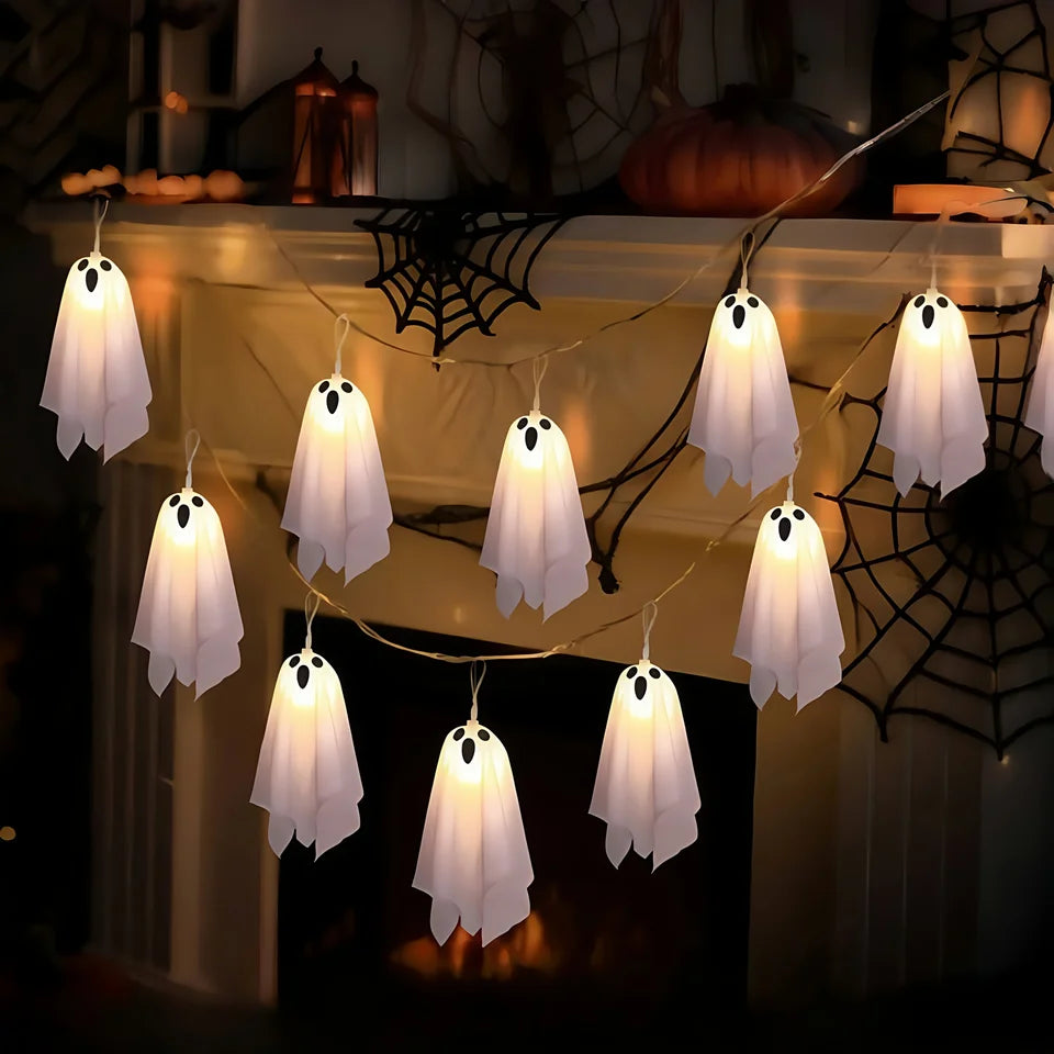 Ghost Ice Bar Curtain Lights Battery Powered Halloween String Lights with 8 Modes for Window Haunted House Indoor Outdoor Decor