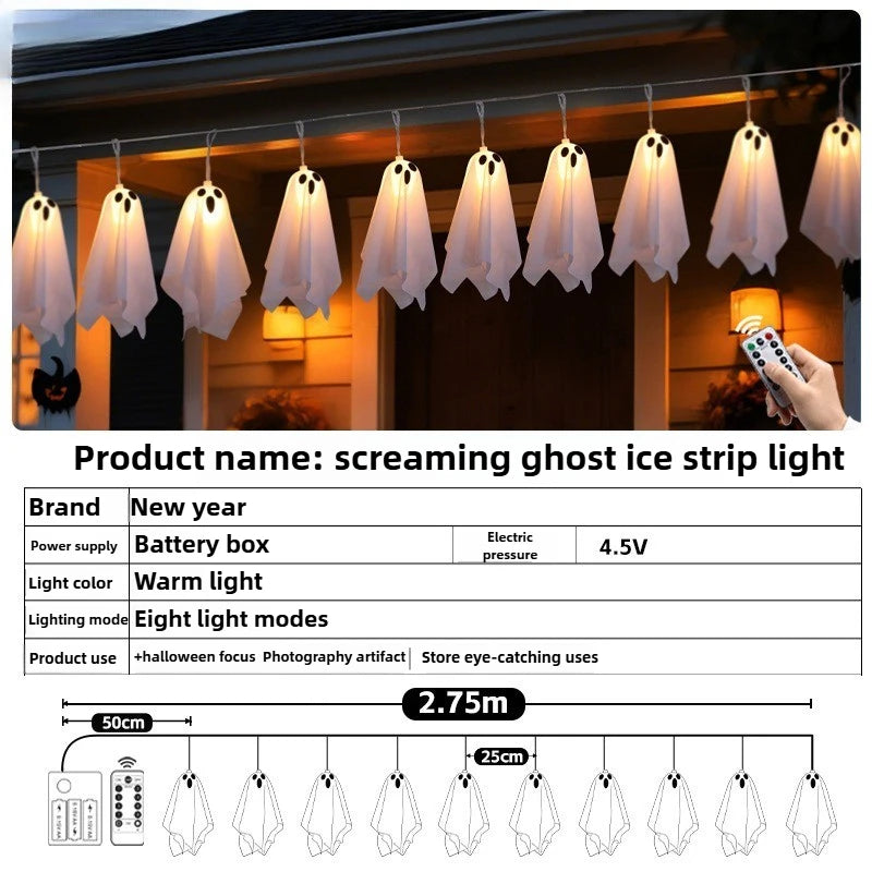 Ghost Ice Bar Curtain Lights Battery Powered Halloween String Lights with 8 Modes for Window Haunted House Indoor Outdoor Decor