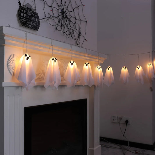 Ghost Ice Bar Curtain Lights Battery Powered Halloween String Lights with 8 Modes for Window Haunted House Indoor Outdoor Decor