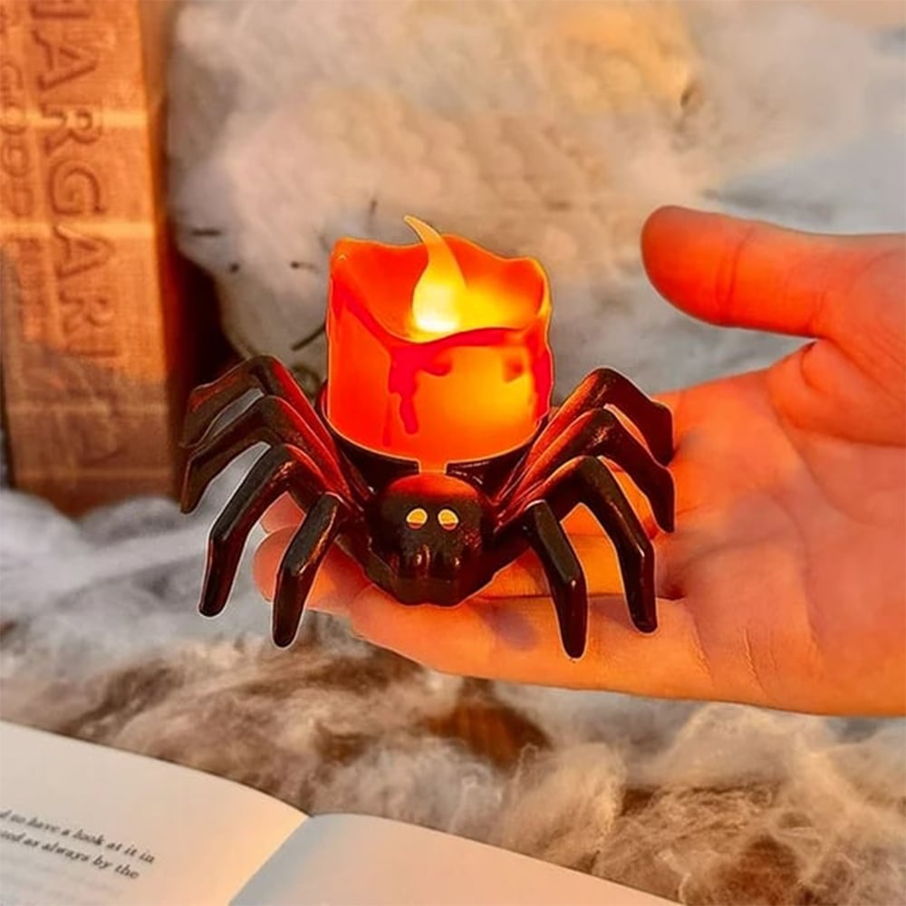 🏆2025 Halloween Hot Sale⚡Halloween LED Pumpkin Lamp with Creepy Spider - Flameless Flickering Candle Light for Home Decor