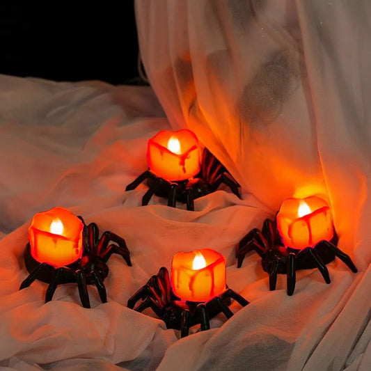 🏆2025 Halloween Hot Sale⚡Halloween LED Pumpkin Lamp with Creepy Spider - Flameless Flickering Candle Light for Home Decor