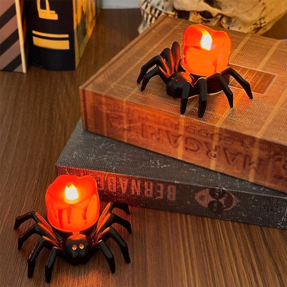 🏆2025 Halloween Hot Sale⚡Halloween LED Pumpkin Lamp with Creepy Spider - Flameless Flickering Candle Light for Home Decor